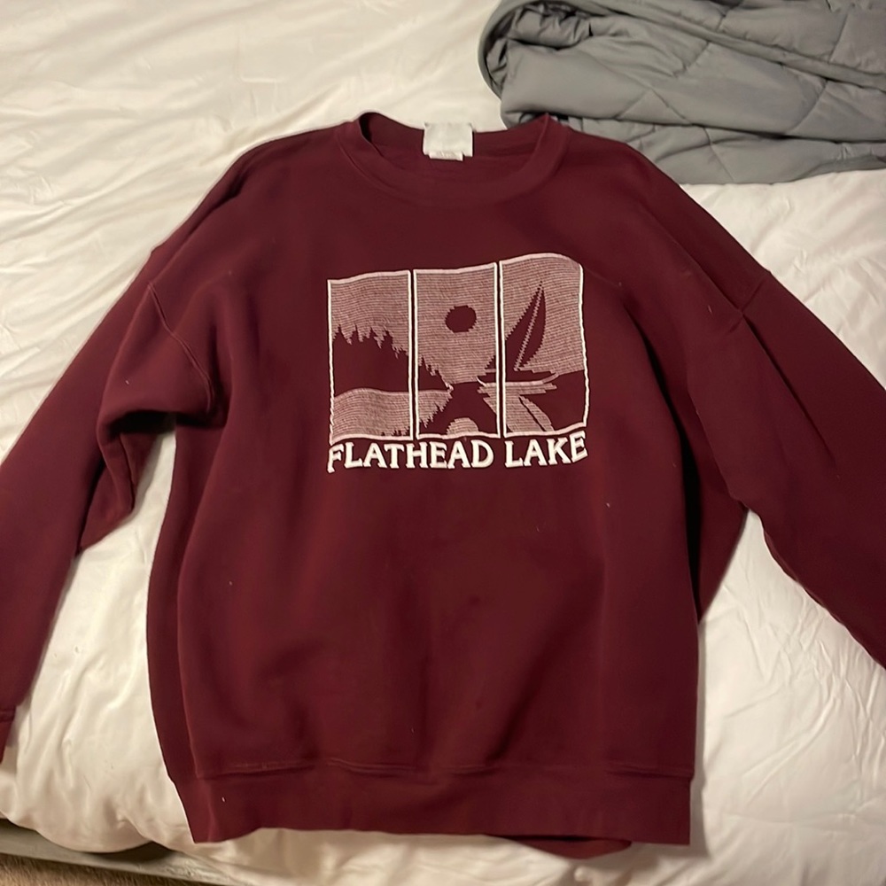 Burgundy cute oversized crewneck worn